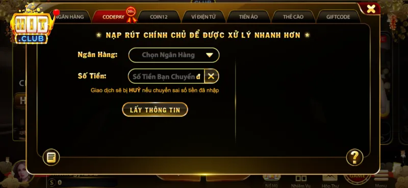 Nạp tiền HitClub có thể thực hiện qua nhiều hình thức